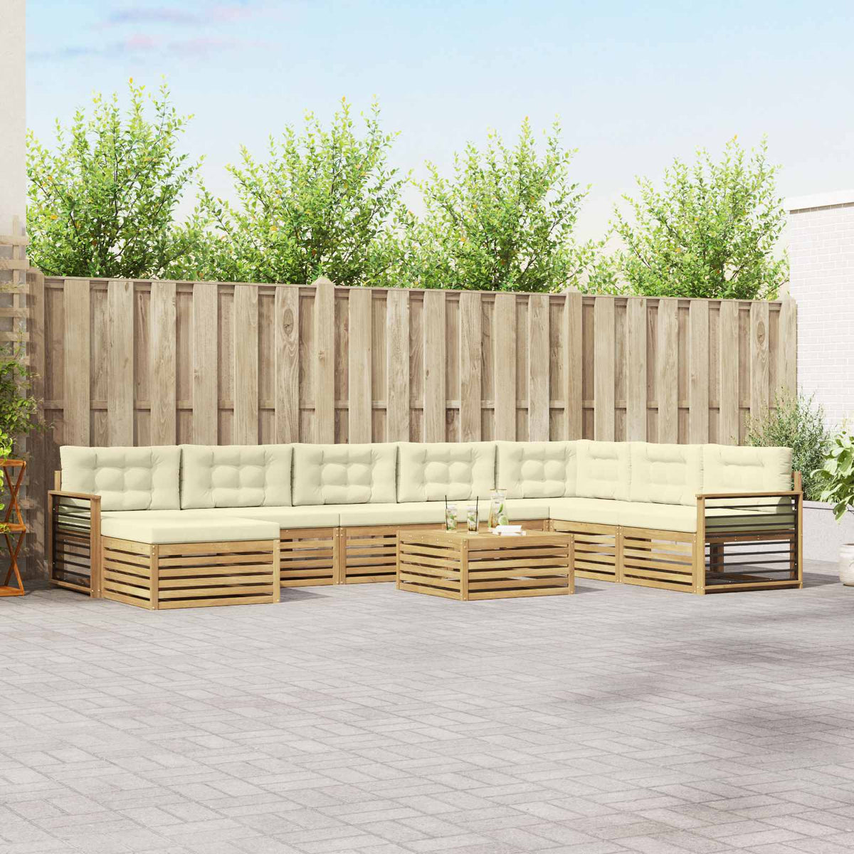 Buiten bankenset 9 pcs Wit en crèmekleurig Massief Acaciahout is nu te koop bij PeponiXL, paradijselijk wonen!