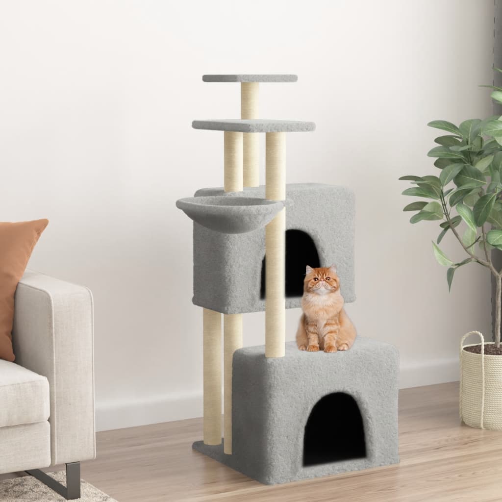 Kattenmeubel met sisal krabpalen 122 cm lichtgrijs is nu te koop bij PeponiXL, paradijselijk wonen!