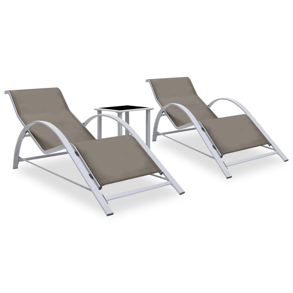 Ligbedden 2 st met tafel aluminium taupekleurig is nu te koop bij PeponiXL, paradijselijk wonen!