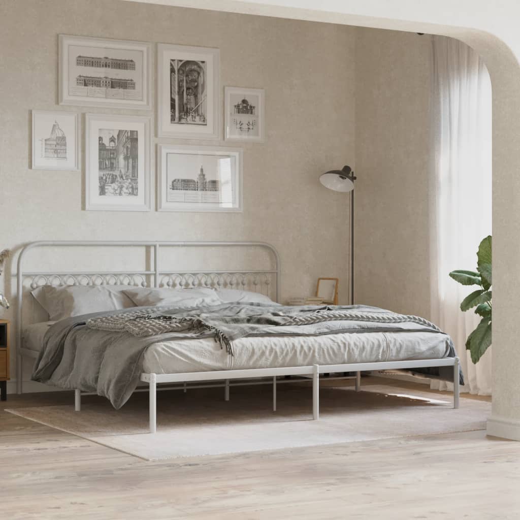 Bedframe met hoofdbord metaal wit 193x203 cm is nu te koop bij PeponiXL, paradijselijk wonen!