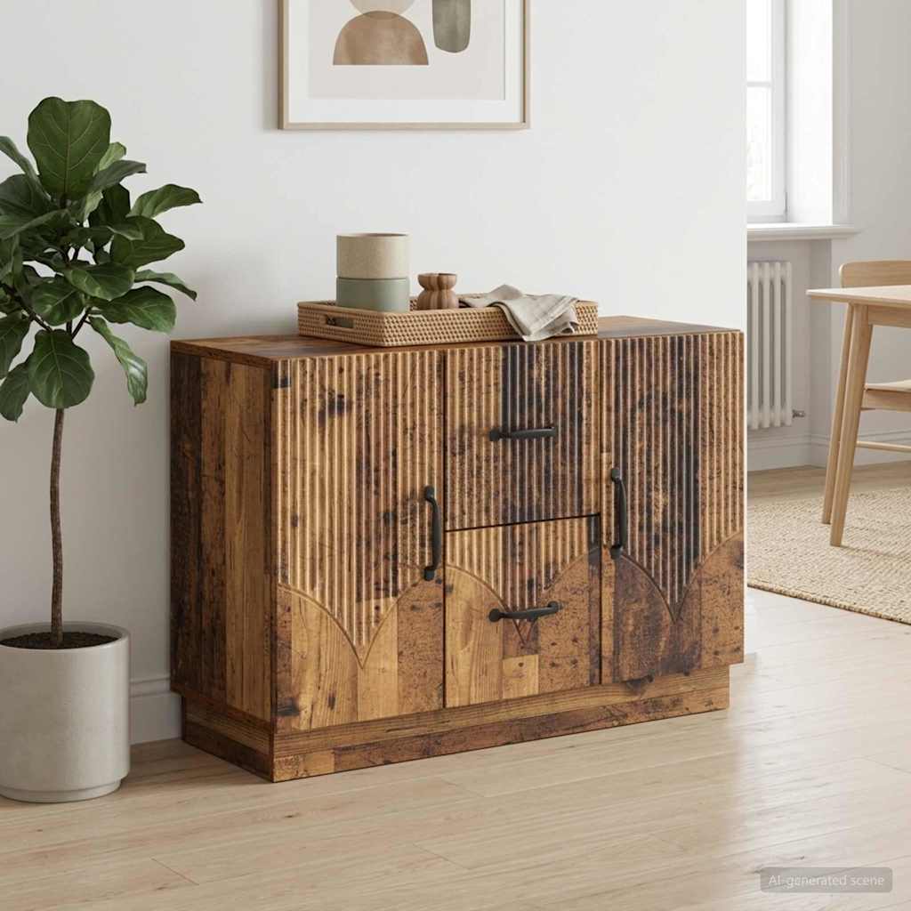 Dressoir met lade Oud hout 89 x 34,5 x 57 cm Bewerkt hout is nu te koop bij PeponiXL, paradijselijk wonen!