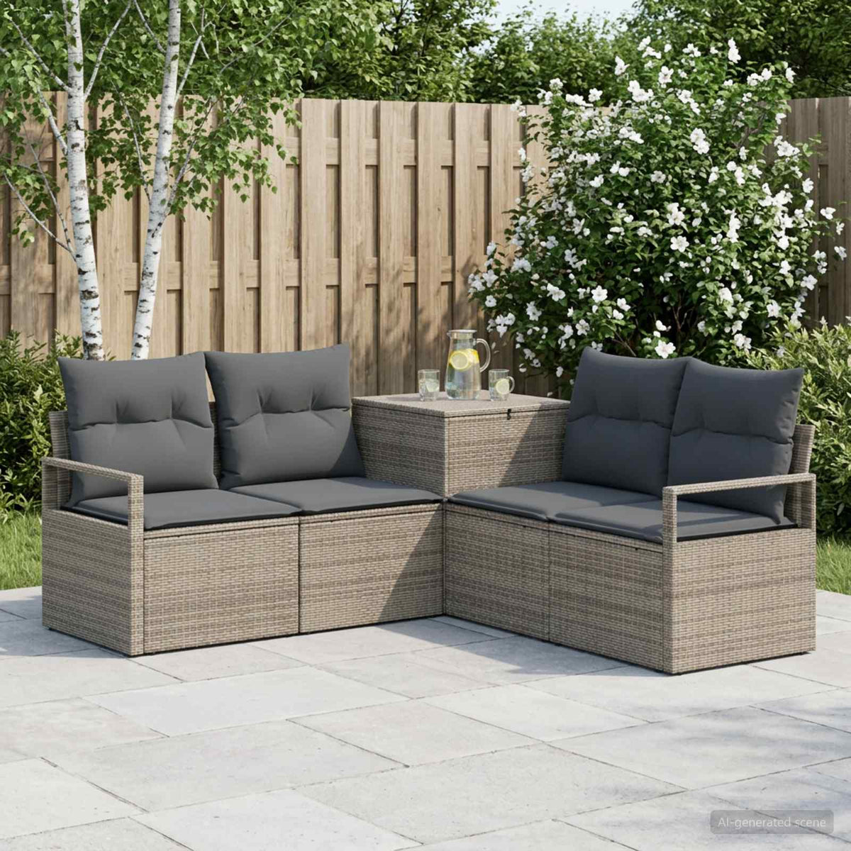 Bankstel 5 st Grijs en Donkergrijs Poly Rattan en Staal is nu te koop bij PeponiXL, paradijselijk wonen!