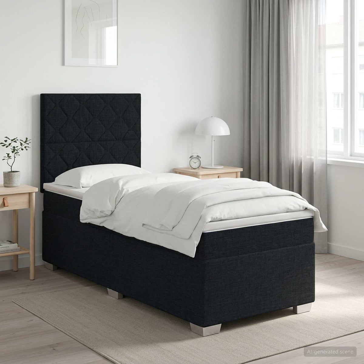 Boxspringbed met matras met hoofdeinde Zwart 100 x 200 cm Stof is nu te koop bij PeponiXL, paradijselijk wonen!