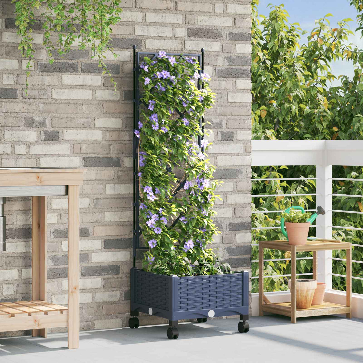 Tuinplantbak met schutting en wielen Grijs 40 x 40 x 131,5 cm is nu te koop bij PeponiXL, paradijselijk wonen!