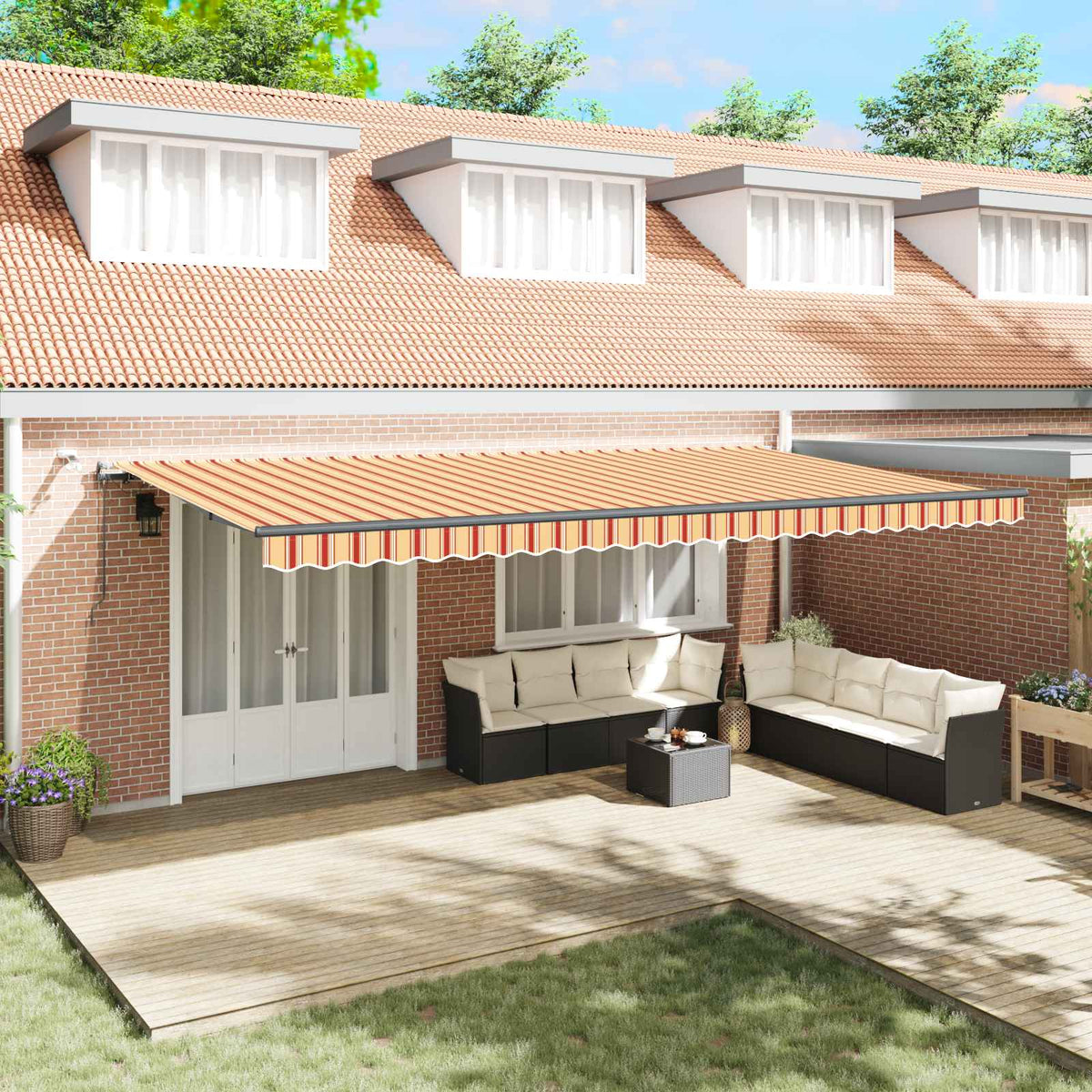 Luifeldoek Geel en Oranje 600 × 300 cm Polyester is nu te koop bij PeponiXL, paradijselijk wonen!