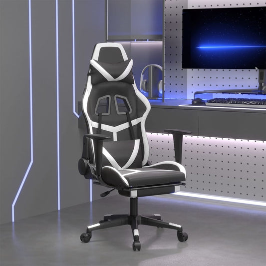Gamestoel met voetensteun kunstleer zwart en wit is nu te koop bij PeponiXL, paradijselijk wonen!