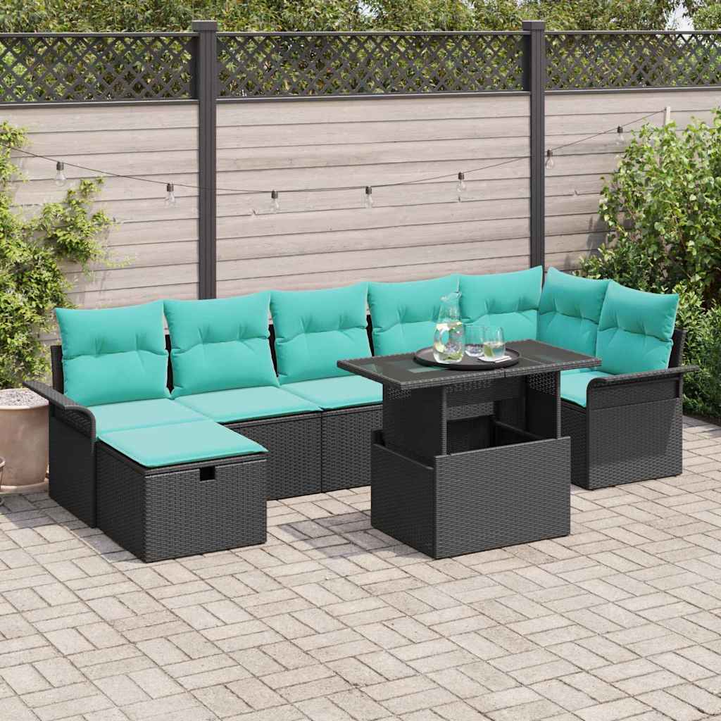 Tuin Sofa Set met kussen met opslag 8 pcs Zwart Poly riet is nu te koop bij PeponiXL, paradijselijk wonen!