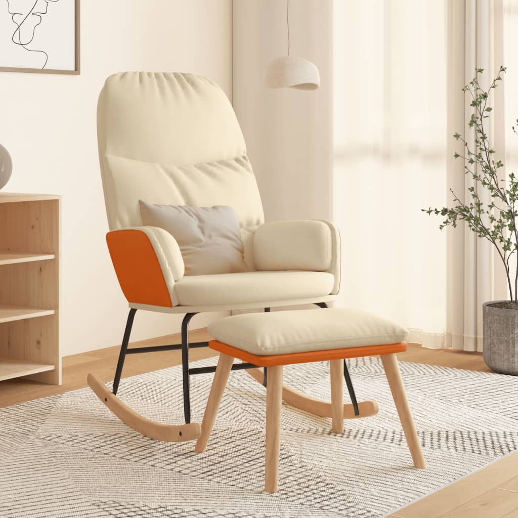 Schommelstoel met voetenbank stof crèmewit is nu te koop bij PeponiXL, paradijselijk wonen!