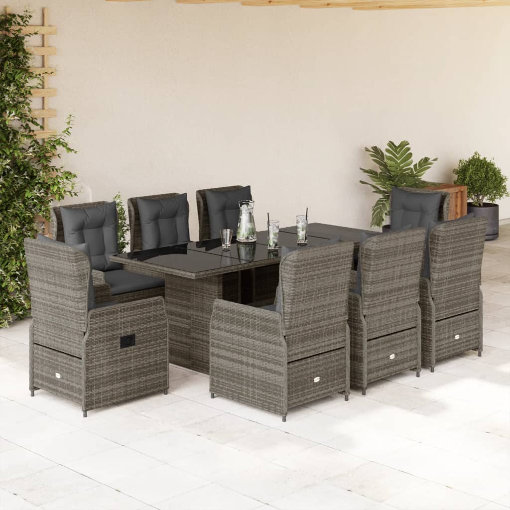 9-delige Tuinset met kussens poly rattan grijs is nu te koop bij PeponiXL, paradijselijk wonen!
