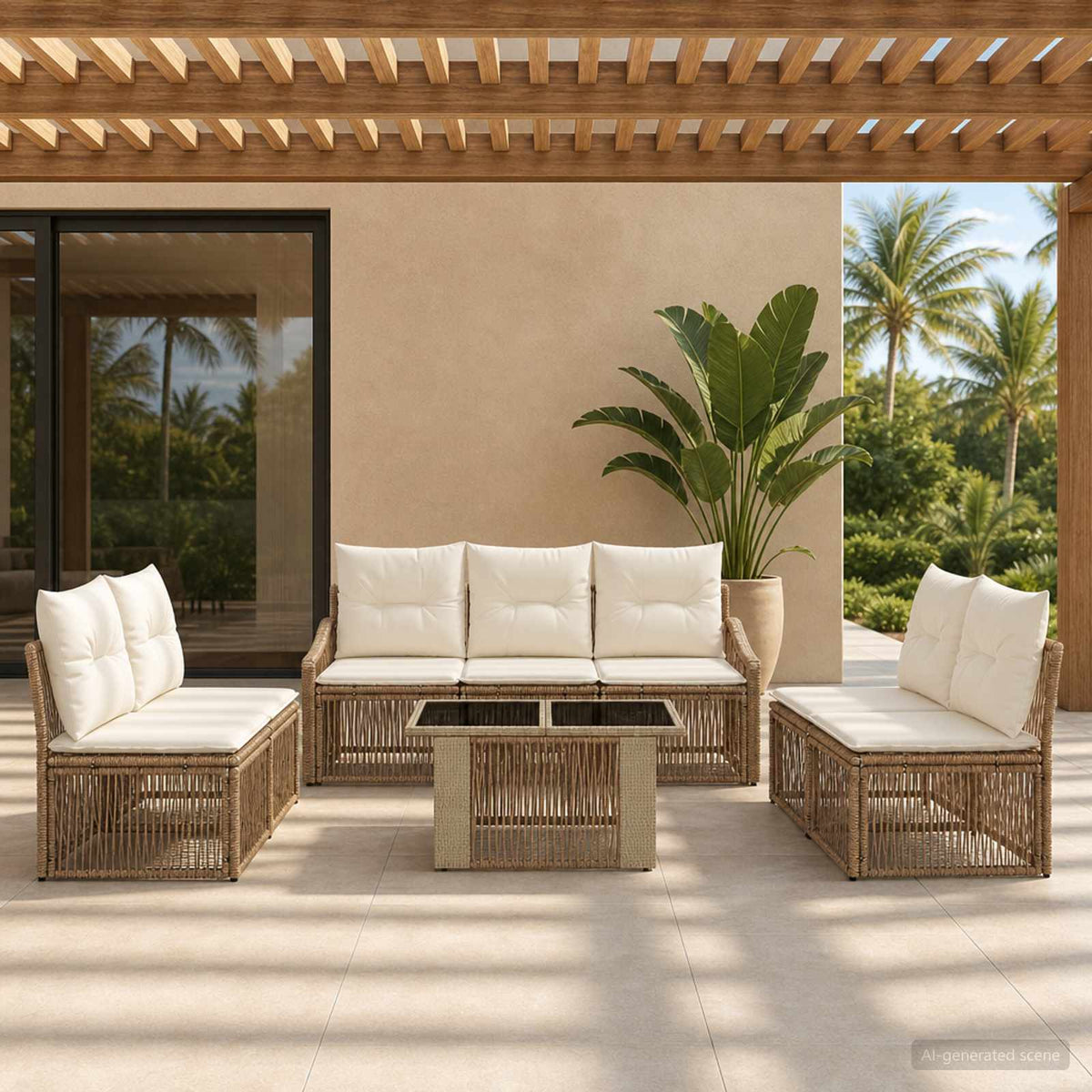Tuinbankenset 8 st Beige en Crème Wit poly rattan is nu te koop bij PeponiXL, paradijselijk wonen!