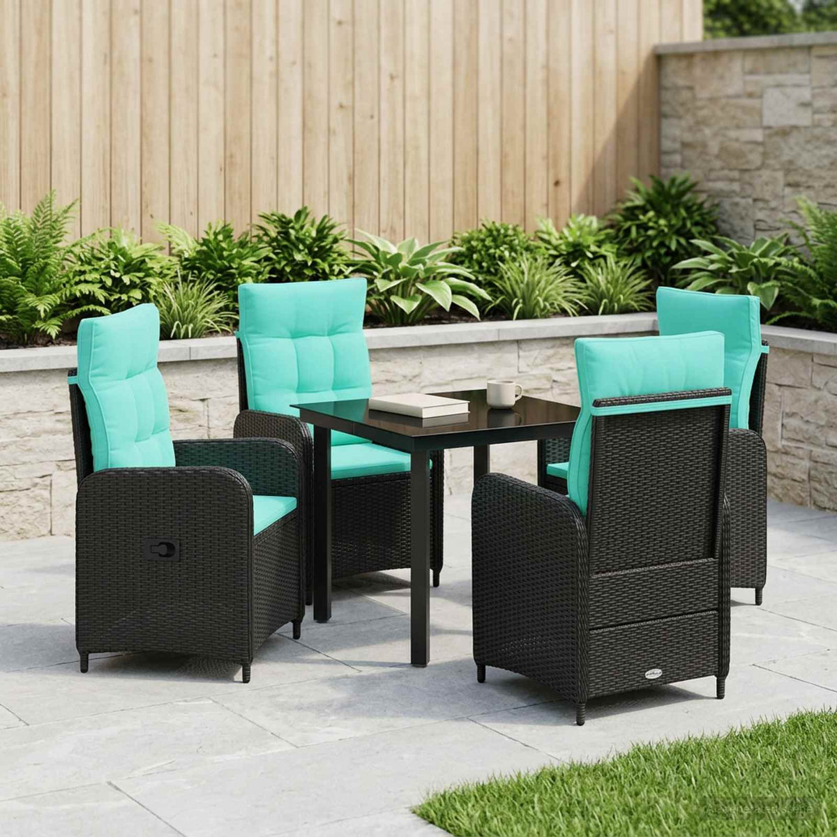 Bank tafel set 5 pcs PE Rattan en Poeder-Coated Staal is nu te koop bij PeponiXL, paradijselijk wonen!