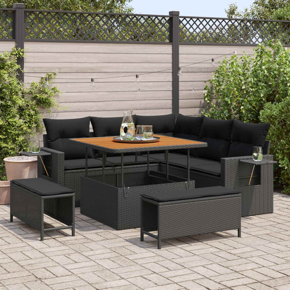 Tuinbankenset met kussen 9 pcs Zwart poly rattan is nu te koop bij PeponiXL, paradijselijk wonen!