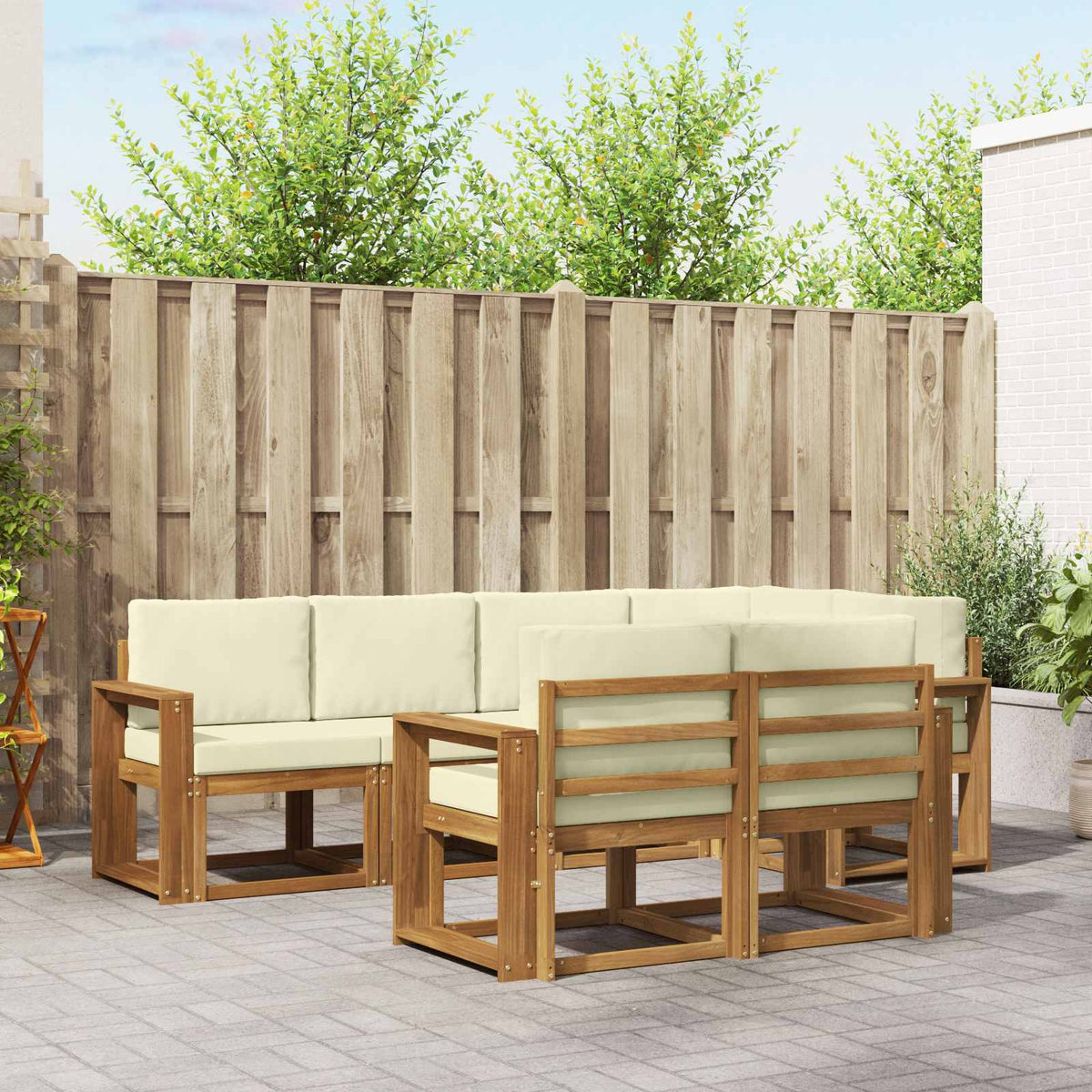 Buiten bankenset met kussen 7 pcs Natuurlijk en Crème is nu te koop bij PeponiXL, paradijselijk wonen!