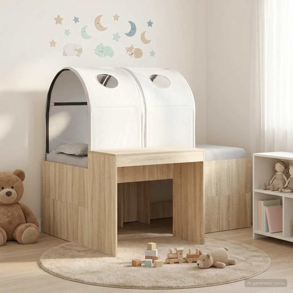 Bed met Tunnel 3 st Artisian Eik en Wit Bewerkt hout is nu te koop bij PeponiXL, paradijselijk wonen!