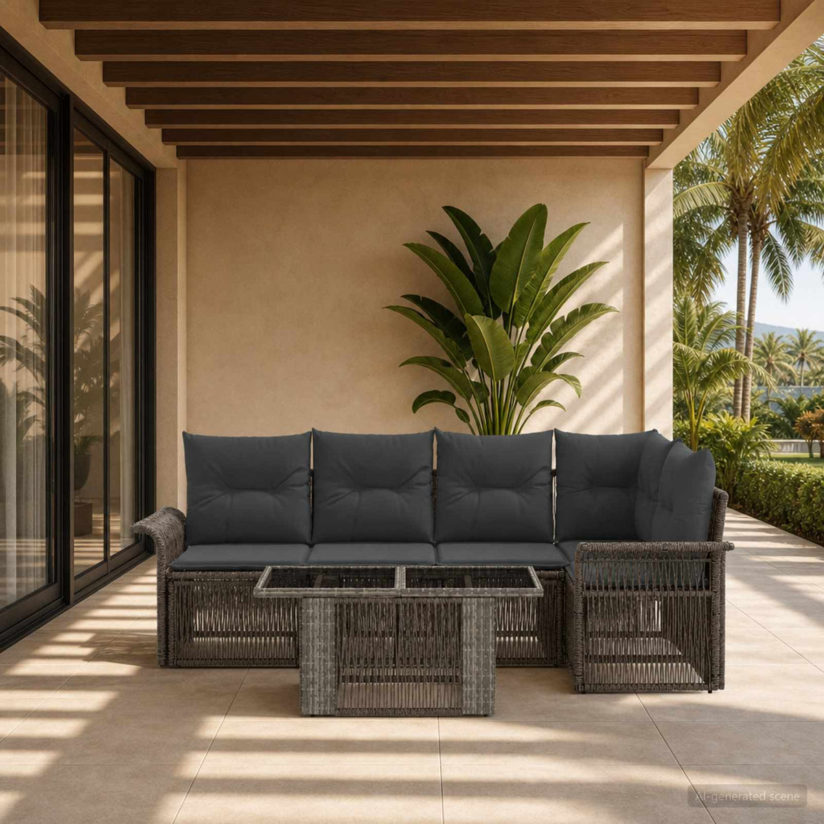 Tuinbankenset 5 st Grijs en Donkergrijs poly rattan is nu te koop bij PeponiXL, paradijselijk wonen!