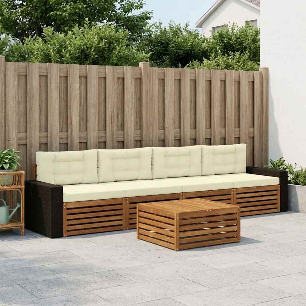 Buiten bankenset 5 pcs Natuurlijk en Crème Massief Acaciahout is nu te koop bij PeponiXL, paradijselijk wonen!