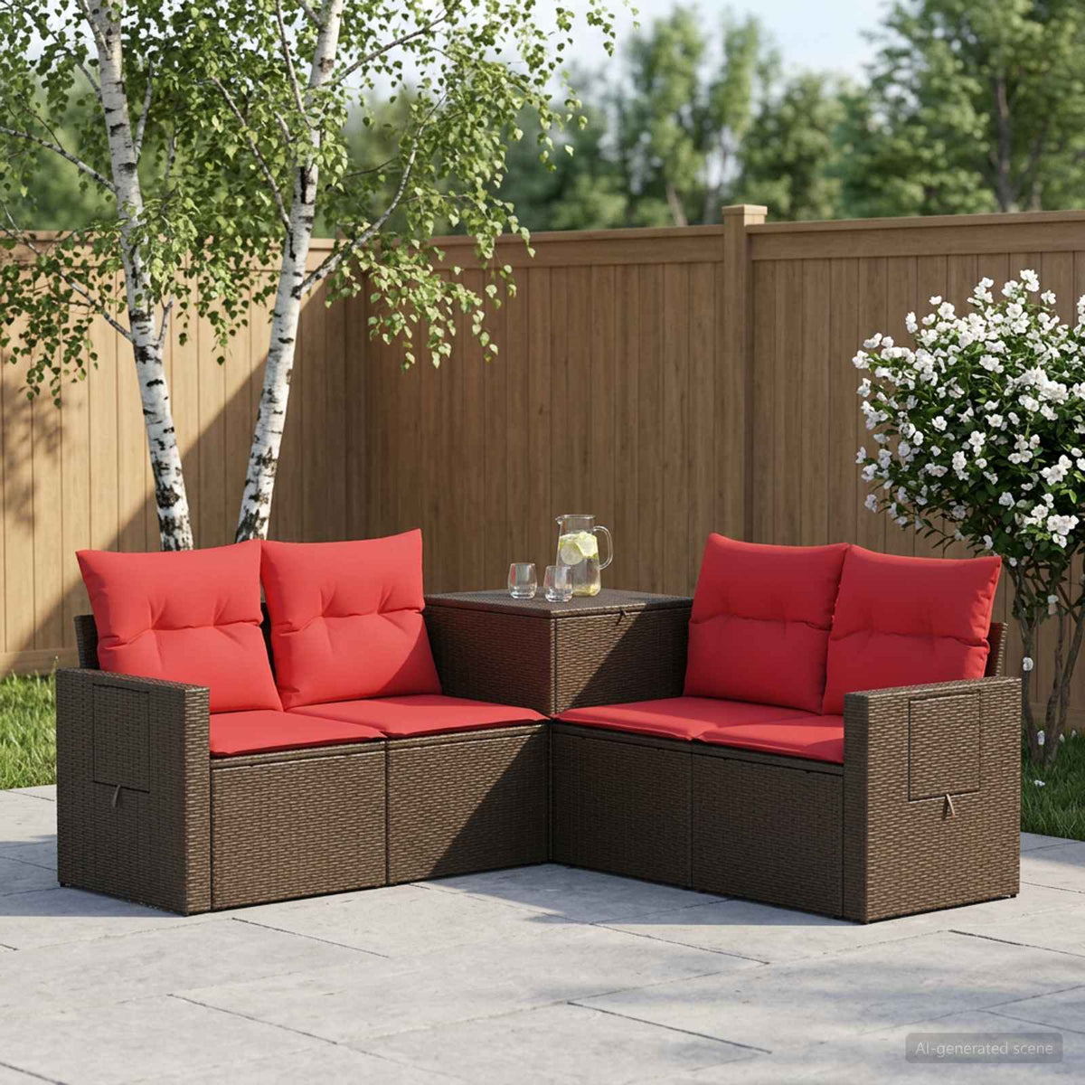 Bankstel 5 st Bruin en Rood Poly Rattan en Staal is nu te koop bij PeponiXL, paradijselijk wonen!