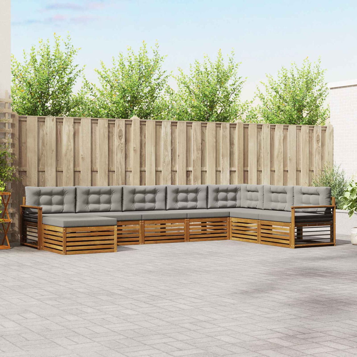 Buiten bankenset met kussen 8 pcs Natuurlijk en Lichtgrijs is nu te koop bij PeponiXL, paradijselijk wonen!