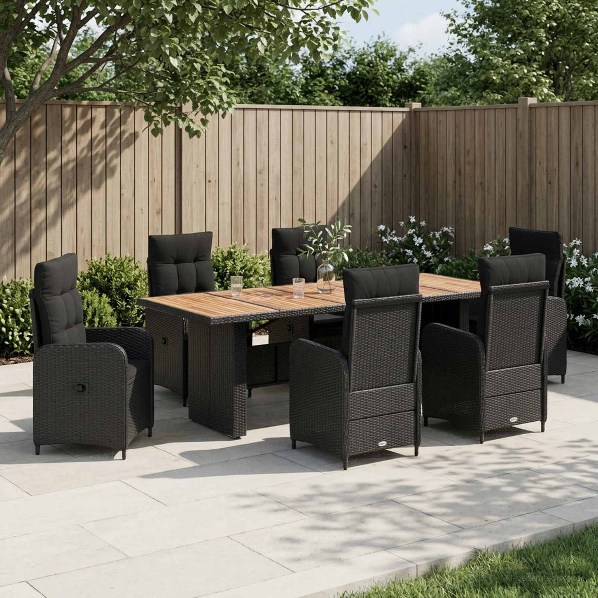 Buiten eettafelset 7 st Zwart poly rattan is nu te koop bij PeponiXL, paradijselijk wonen!
