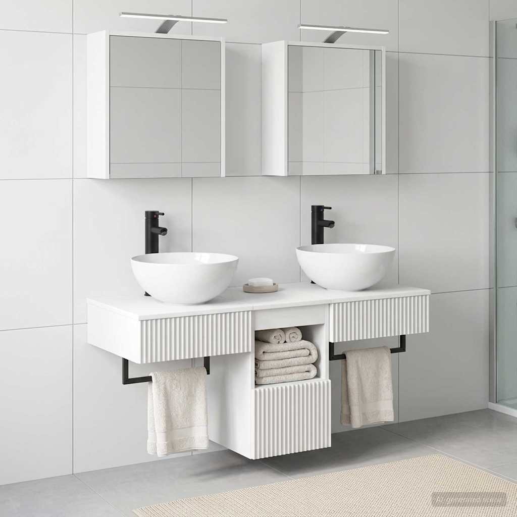 Badkamerkastenset 5 st Wit Bewerkt hout is nu te koop bij PeponiXL, paradijselijk wonen!