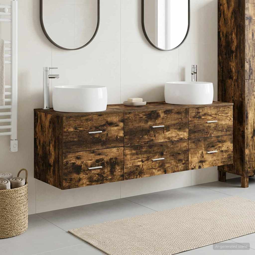 Badkamermeubelset 3 st Gerookt eiken 49,5 x 44,5 x 66 cm is nu te koop bij PeponiXL, paradijselijk wonen!