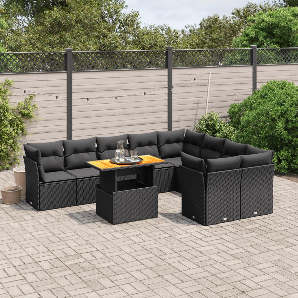 10-delige Loungeset met kussens poly rattan zwart is nu te koop bij PeponiXL, paradijselijk wonen!