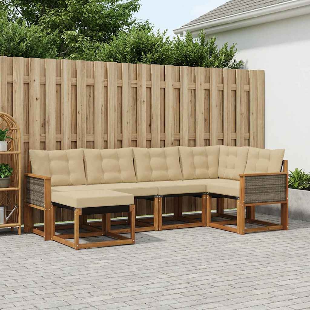 Buiten bankenset met kussen 6 pcs Natuurlijk en Beige is nu te koop bij PeponiXL, paradijselijk wonen!