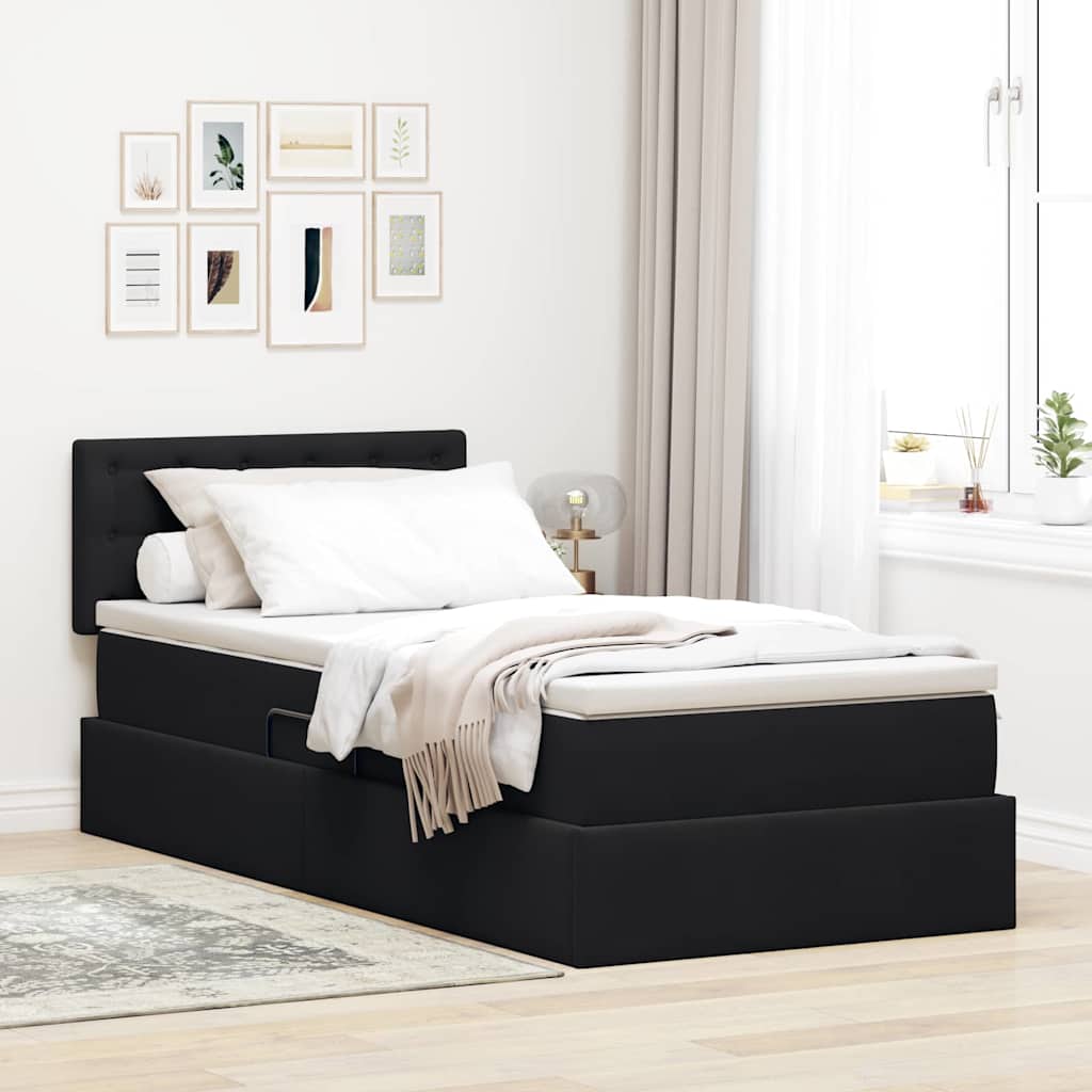 Opslag bed met matras met hoofdeinde Zwart 100 x 200 cm Fluweel is nu te koop bij PeponiXL, paradijselijk wonen!