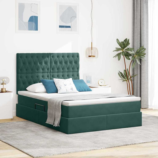 Opslag bed met matras Donkergroen 140 x 200 cm Fluweel is nu te koop bij PeponiXL, paradijselijk wonen!
