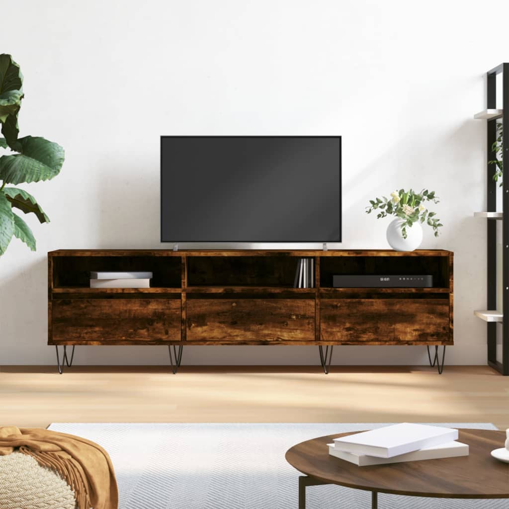 Tv-meubel 150x30x44,5 cm bewerkt hout gerookt eikenkleurig is nu te koop bij PeponiXL, paradijselijk wonen!