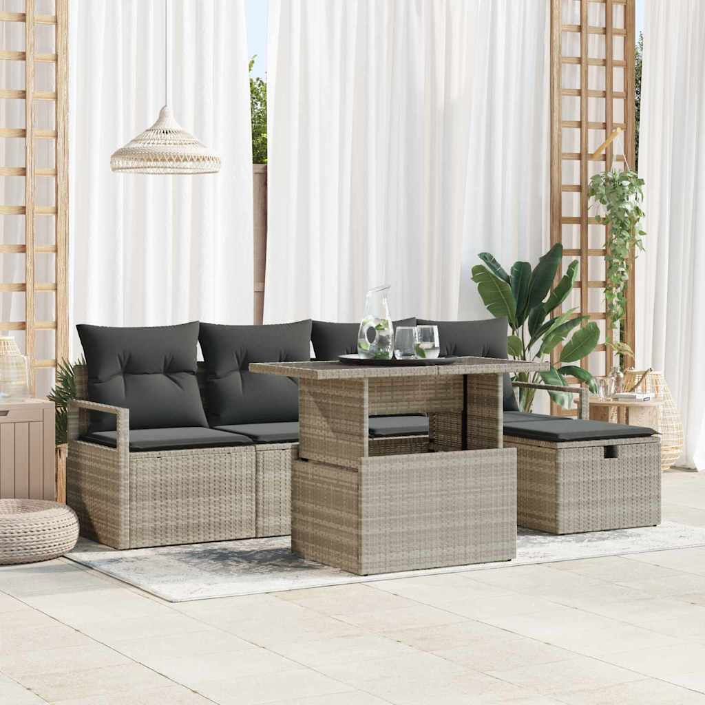 Tuin Sofa Set 6 st Lichtgrijs poly rattan is nu te koop bij PeponiXL, paradijselijk wonen!