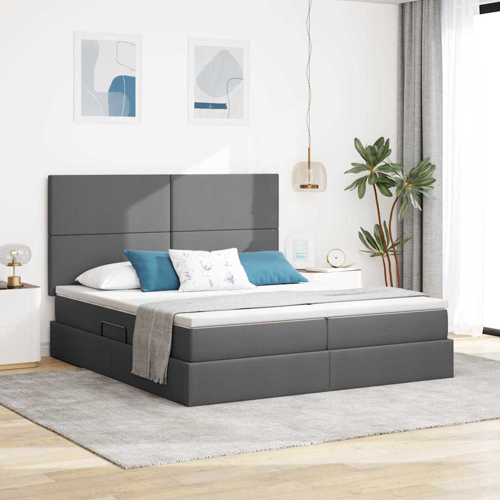 Bed met LED-stripverlichting Donkergrijs 200 x 200 cm Stof is nu te koop bij PeponiXL, paradijselijk wonen!