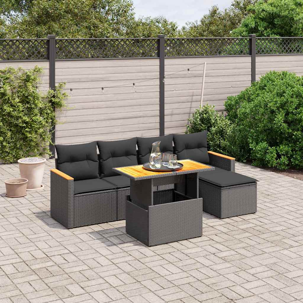6-delige Loungeset met kussens poly rattan zwart is nu te koop bij PeponiXL, paradijselijk wonen!