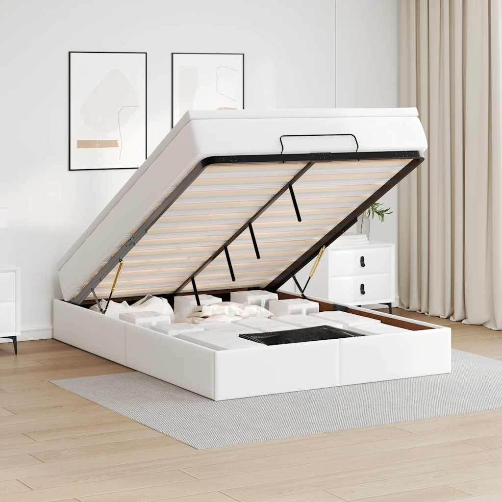 Ottoman bed met matras 140x190cm kunstleer wit is nu te koop bij PeponiXL, paradijselijk wonen!
