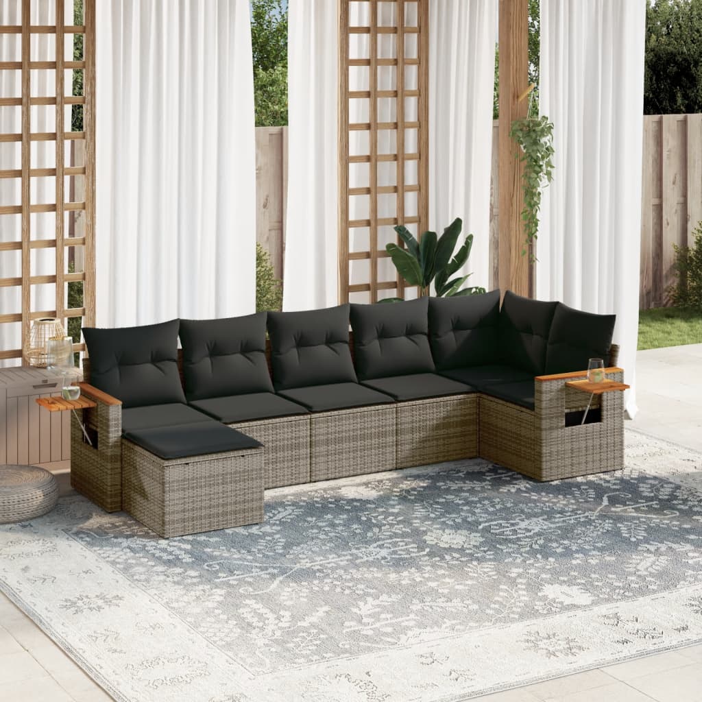 7-delige Loungeset met kussens poly rattan grijs is nu te koop bij PeponiXL, paradijselijk wonen!