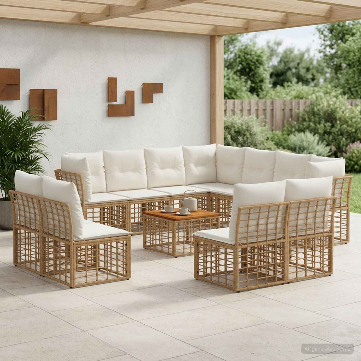 Buiten bankenset 12 pcs Natuurlijk en Crème Wit Polyester is nu te koop bij PeponiXL, paradijselijk wonen!