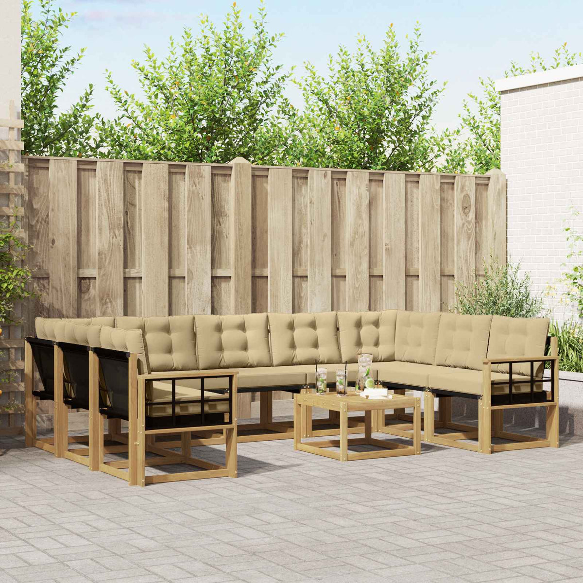 Buiten bankenset met kussen 10 pcs Wit en Beige is nu te koop bij PeponiXL, paradijselijk wonen!