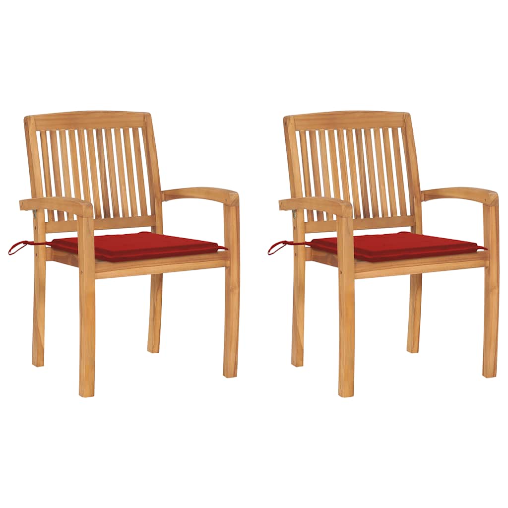 Tuinstoelen 2 st met rode kussens massief teakhout is nu te koop bij PeponiXL, paradijselijk wonen!