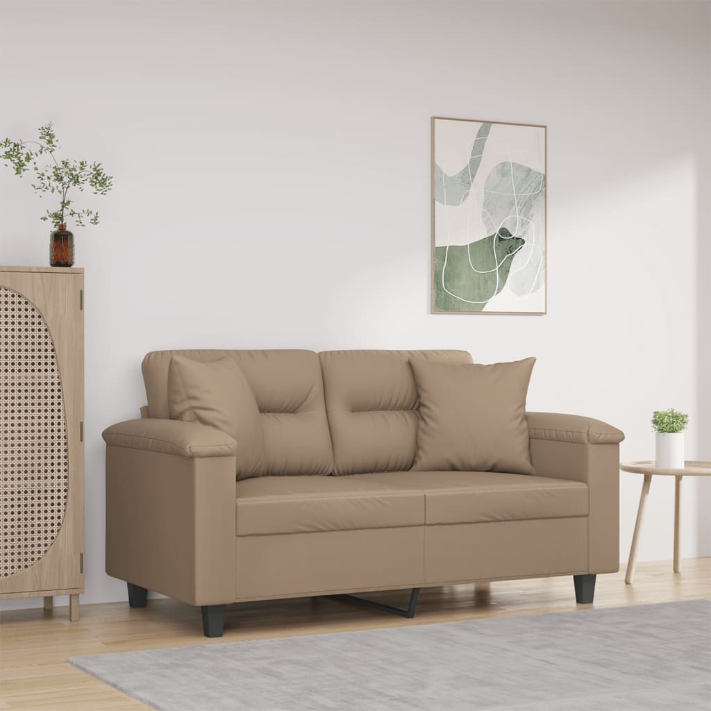 Tweezitsbank met sierkussens 120 cm kunstleer cappuccinokleurig is nu te koop bij PeponiXL, paradijselijk wonen!