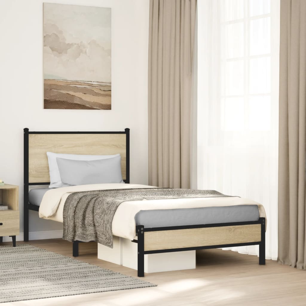 Bedframe zonder matras metaal sonoma eikenkleurig 90x200 cm is nu te koop bij PeponiXL, paradijselijk wonen!