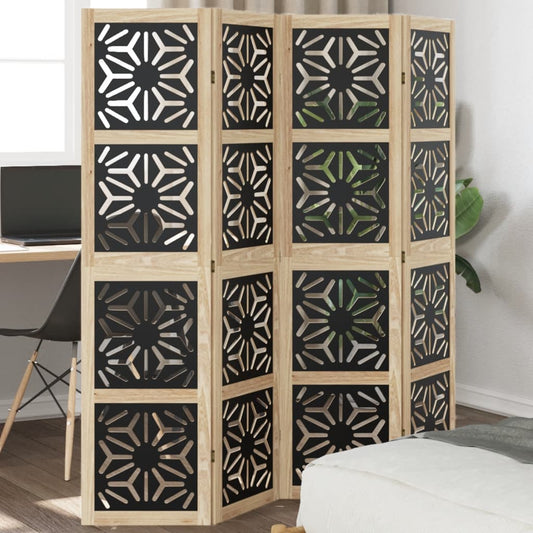 Kamerscherm met 4 panelen massief paulowniahout bruin en zwart is nu te koop bij PeponiXL, paradijselijk wonen!