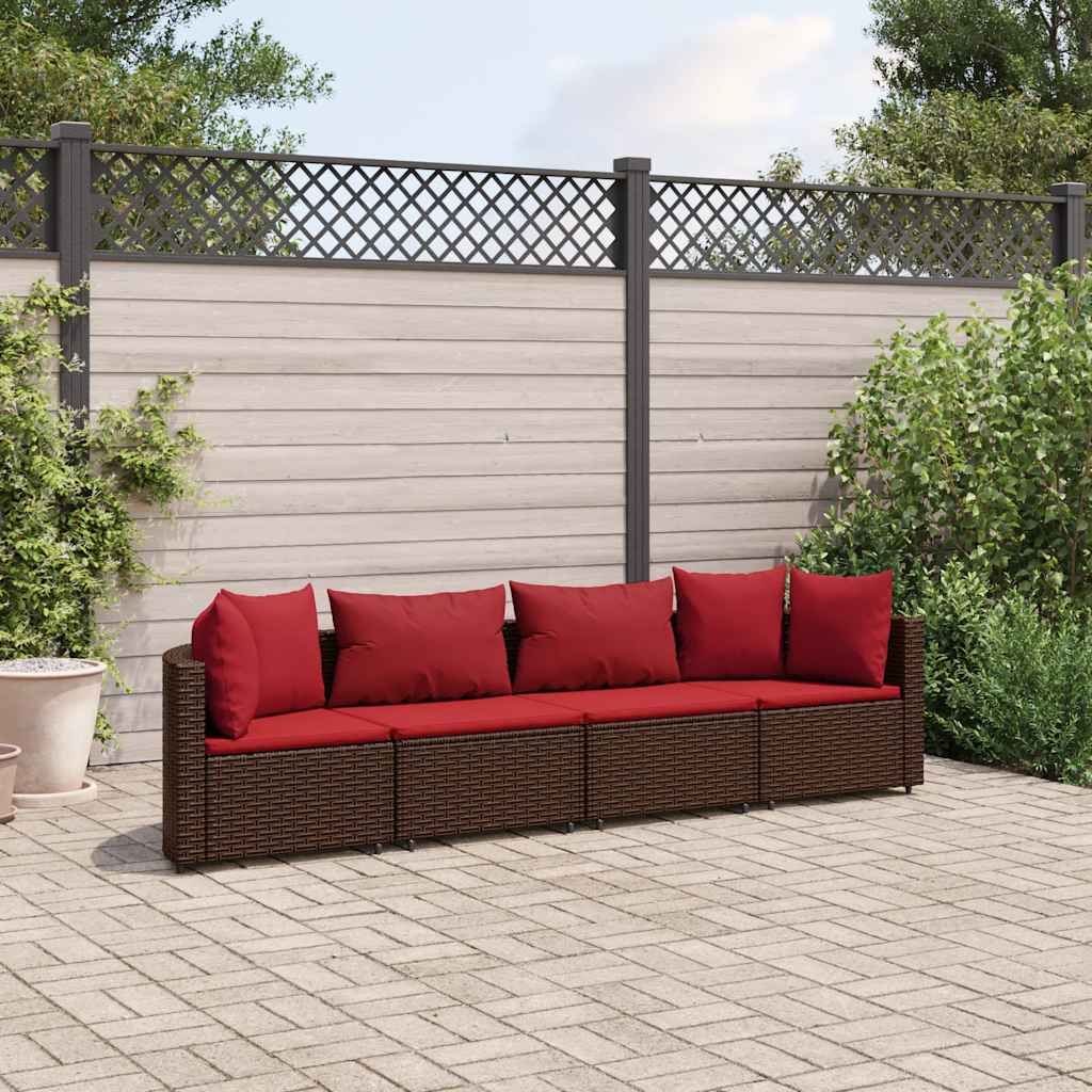 4-delige Loungeset met kussens poly rattan bruin is nu te koop bij PeponiXL, paradijselijk wonen!