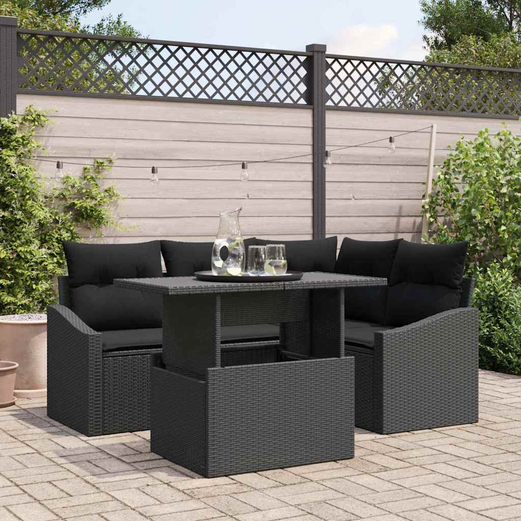 Tuin Sofa Set 5 pcs Zwart poly rattan & Gepoedercoat staal is nu te koop bij PeponiXL, paradijselijk wonen!
