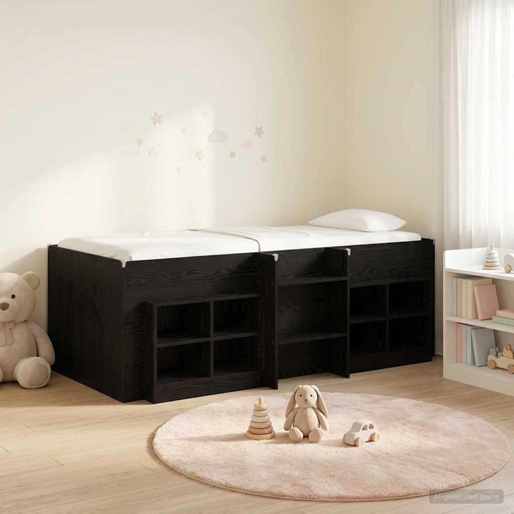 Loft Bed Frame met Kast met plank 3 st Zwart Bewerkt hout is nu te koop bij PeponiXL, paradijselijk wonen!