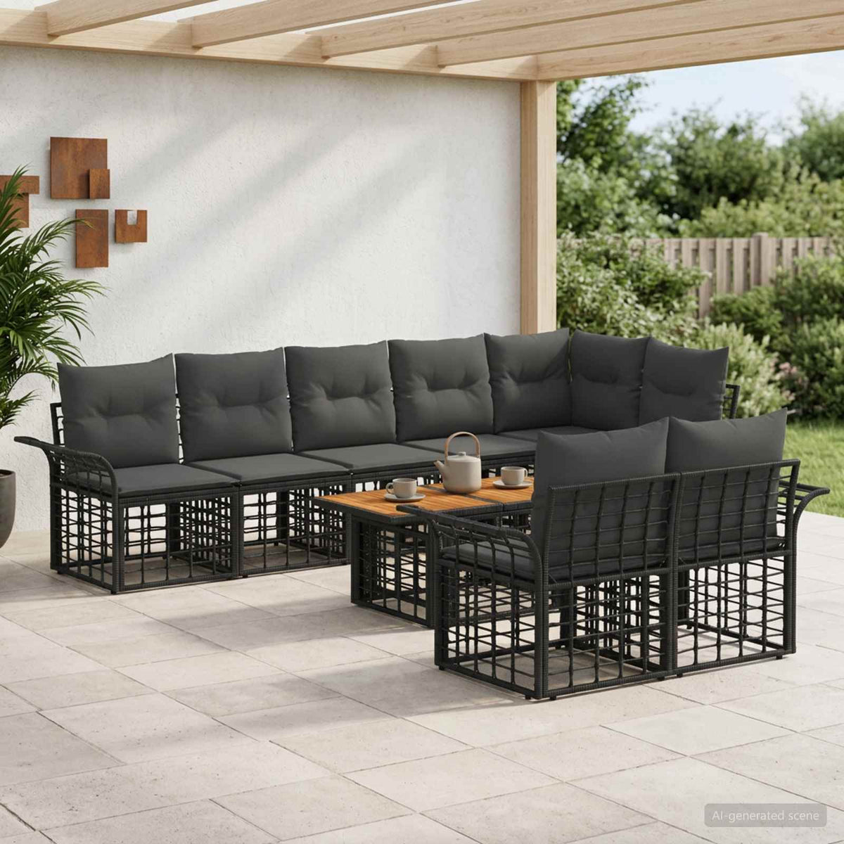 Tuinbankenset 9 st Zwart en Donkergrijs poly rattan is nu te koop bij PeponiXL, paradijselijk wonen!