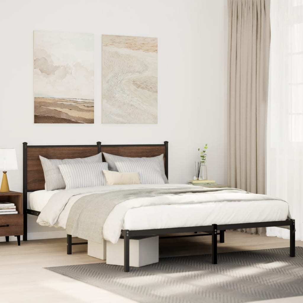 Bedframe zonder matras metaal bruin eikenkleurig 140x200 cm is nu te koop bij PeponiXL, paradijselijk wonen!