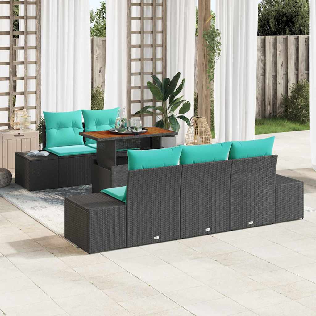 Tuin Sofa Set 6 st Zwart Poly riet is nu te koop bij PeponiXL, paradijselijk wonen!