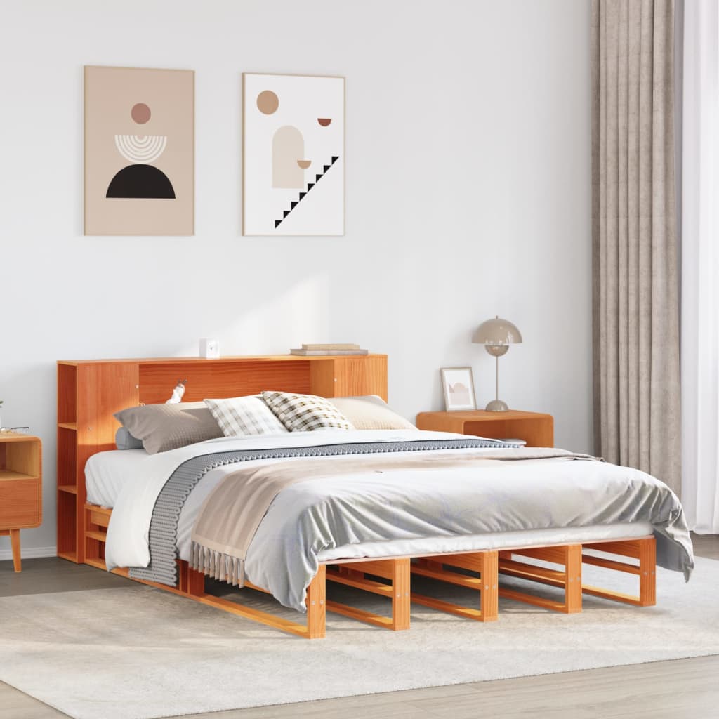 Bed met boekenkast zonder matras hout wasbruin 135x190 cm is nu te koop bij PeponiXL, paradijselijk wonen!