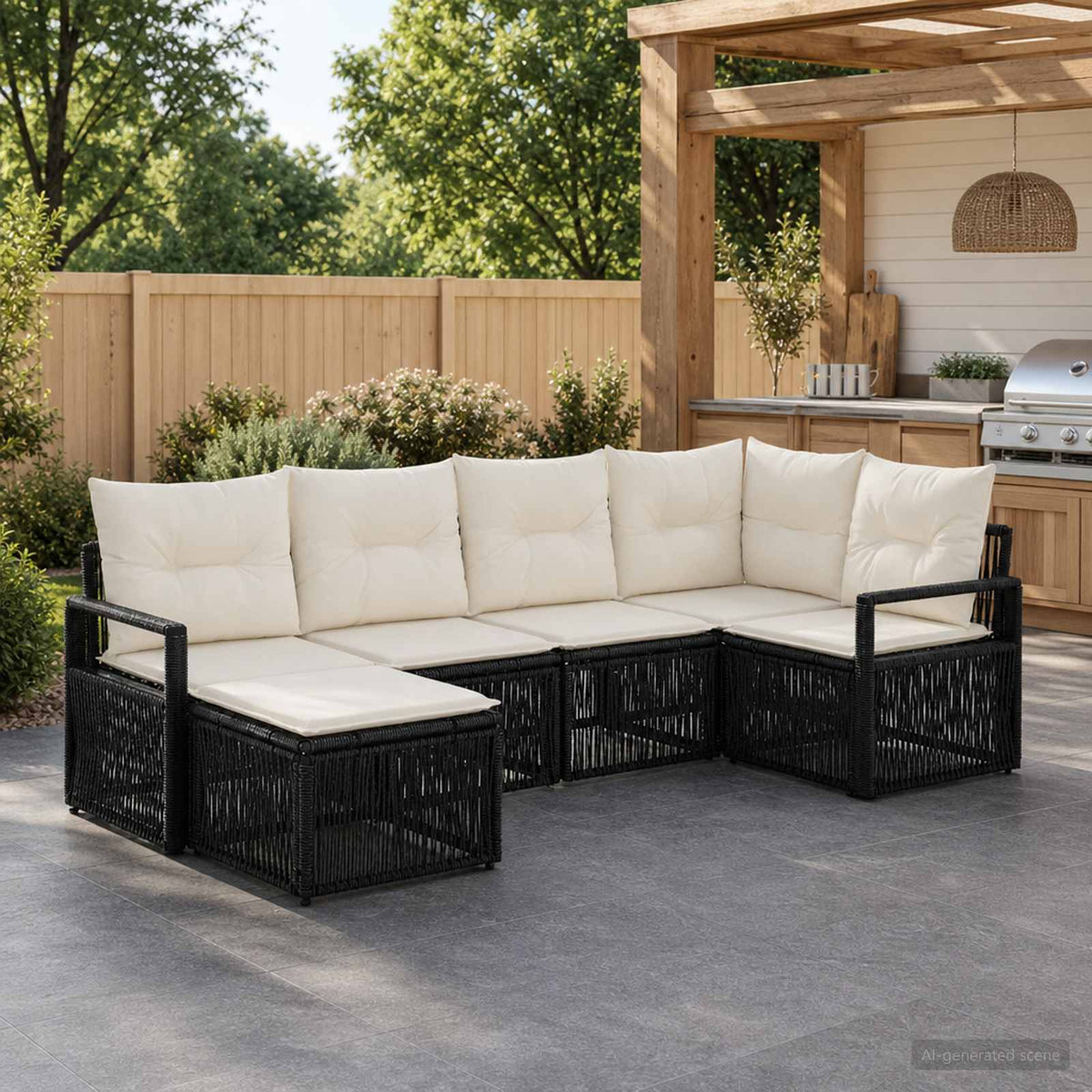 Tuinbankenset 6 pcs Zwart poly rattan is nu te koop bij PeponiXL, paradijselijk wonen!