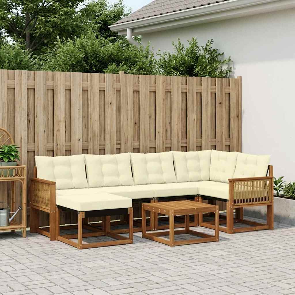 Buiten bankenset met kussen 7 pcs Natuurlijk en Crème is nu te koop bij PeponiXL, paradijselijk wonen!